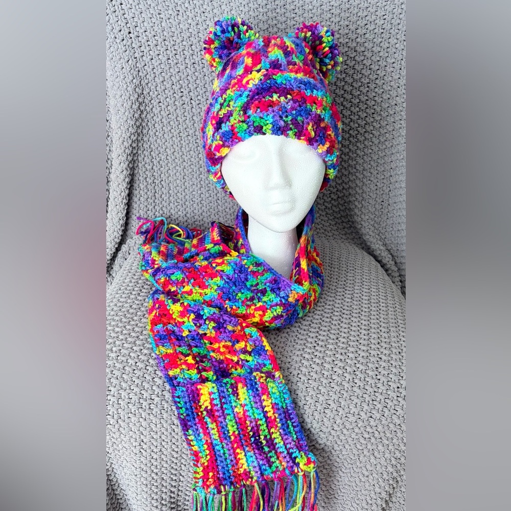 Handmade Child Colorful crochet Hat and Scarf Set